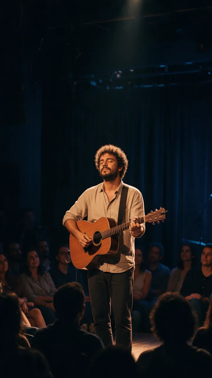 Artista em estúdio sob luz de palco